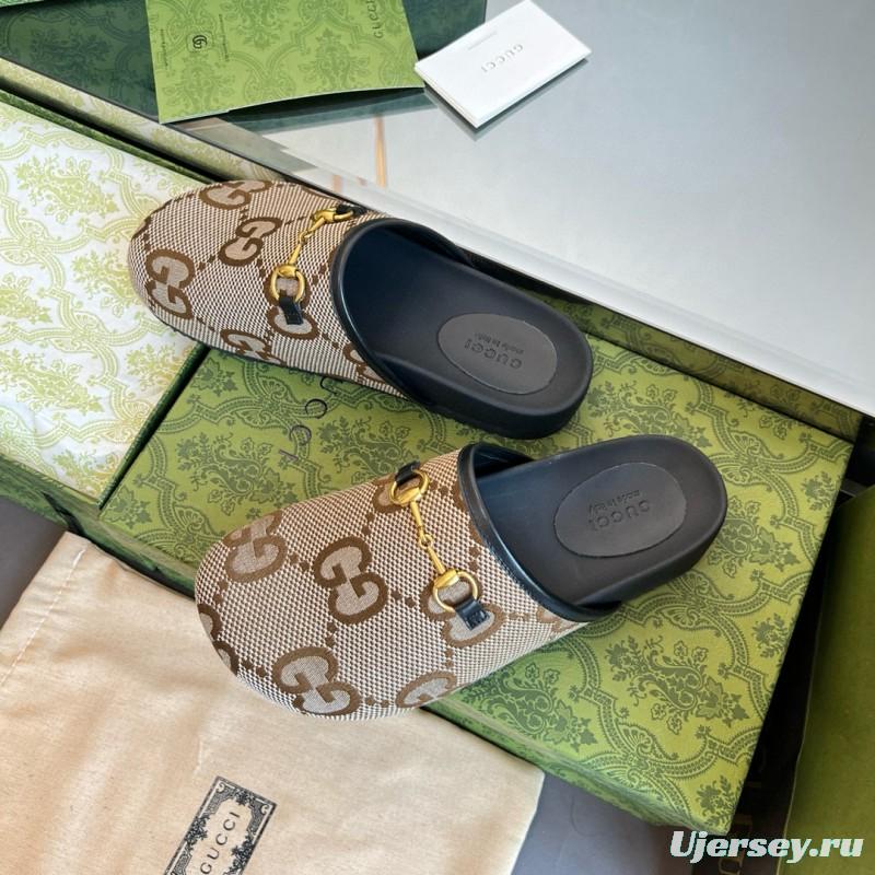 2024 Slippers Gucci Brown Canvas Leather Slippers MJ00280