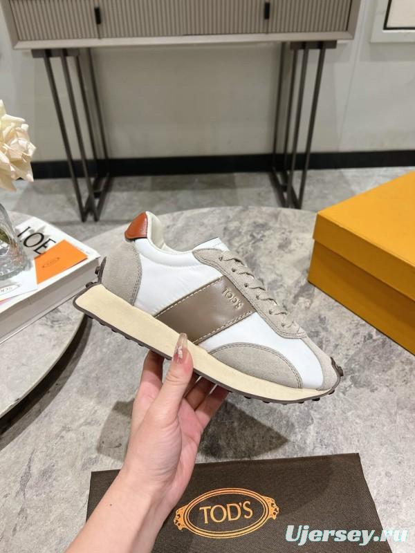 2025 Women TOD'S White Beige Suede Nylon Sneaker KFY00330