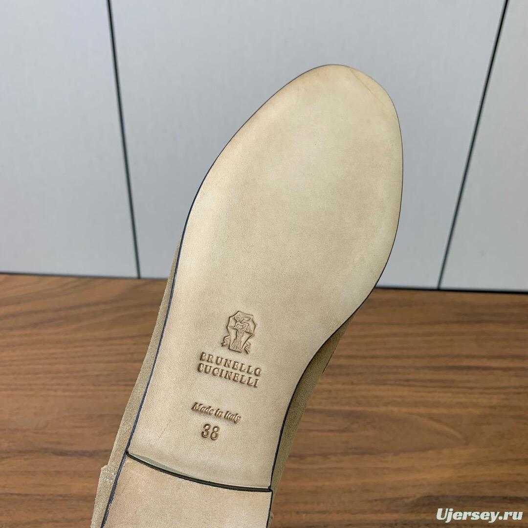 2025 Men Brunello Cucinelli Beige Suede Loafers Handmade Craftsmanship KFY00300(M)