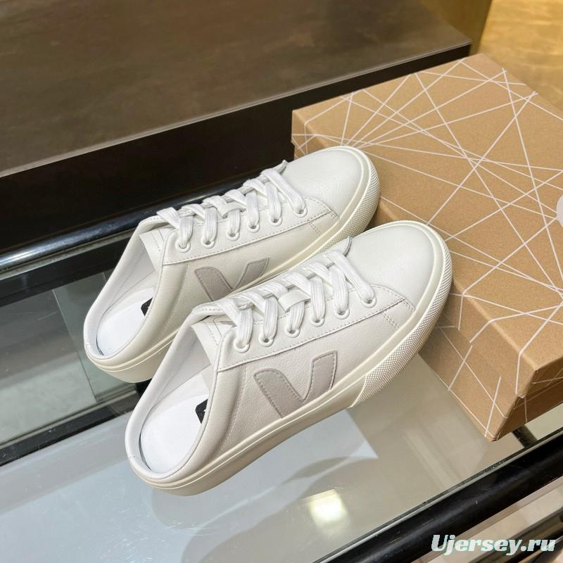 2025 Women VEJA White Canvas Leather Mule Sneakers MJ00240