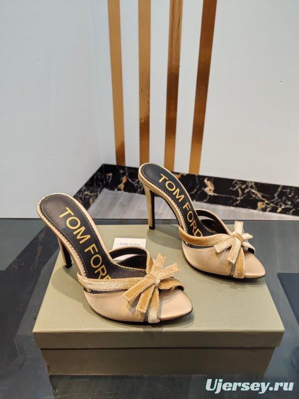 2025 Women TOM FORD Beige Suede High Heel Open Back Sandals KFY00290