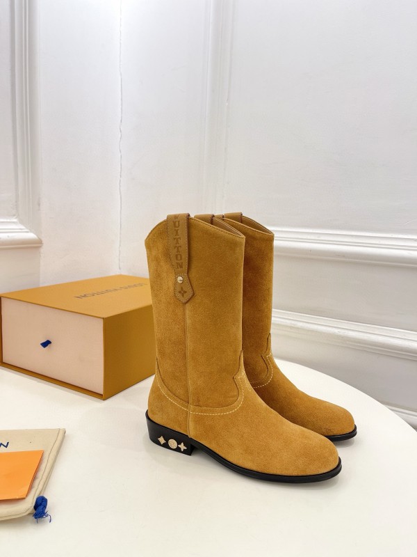2024 Women Louis Vuitton Brown Suede Leather Boots MJ00440(F)