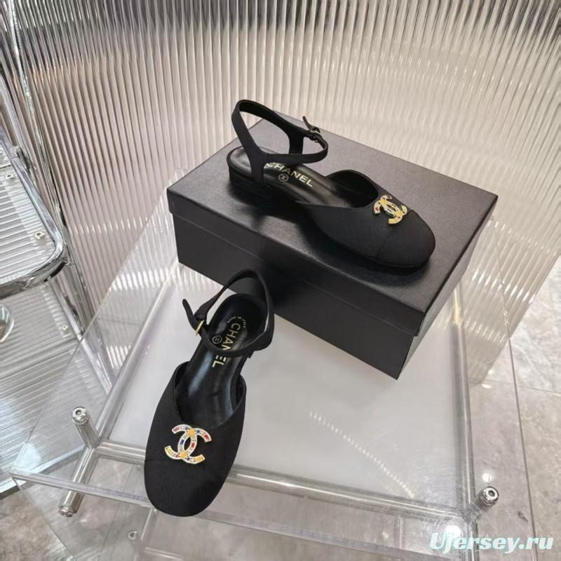 2025 Women Chanel Black Fabric Slingback Sandals