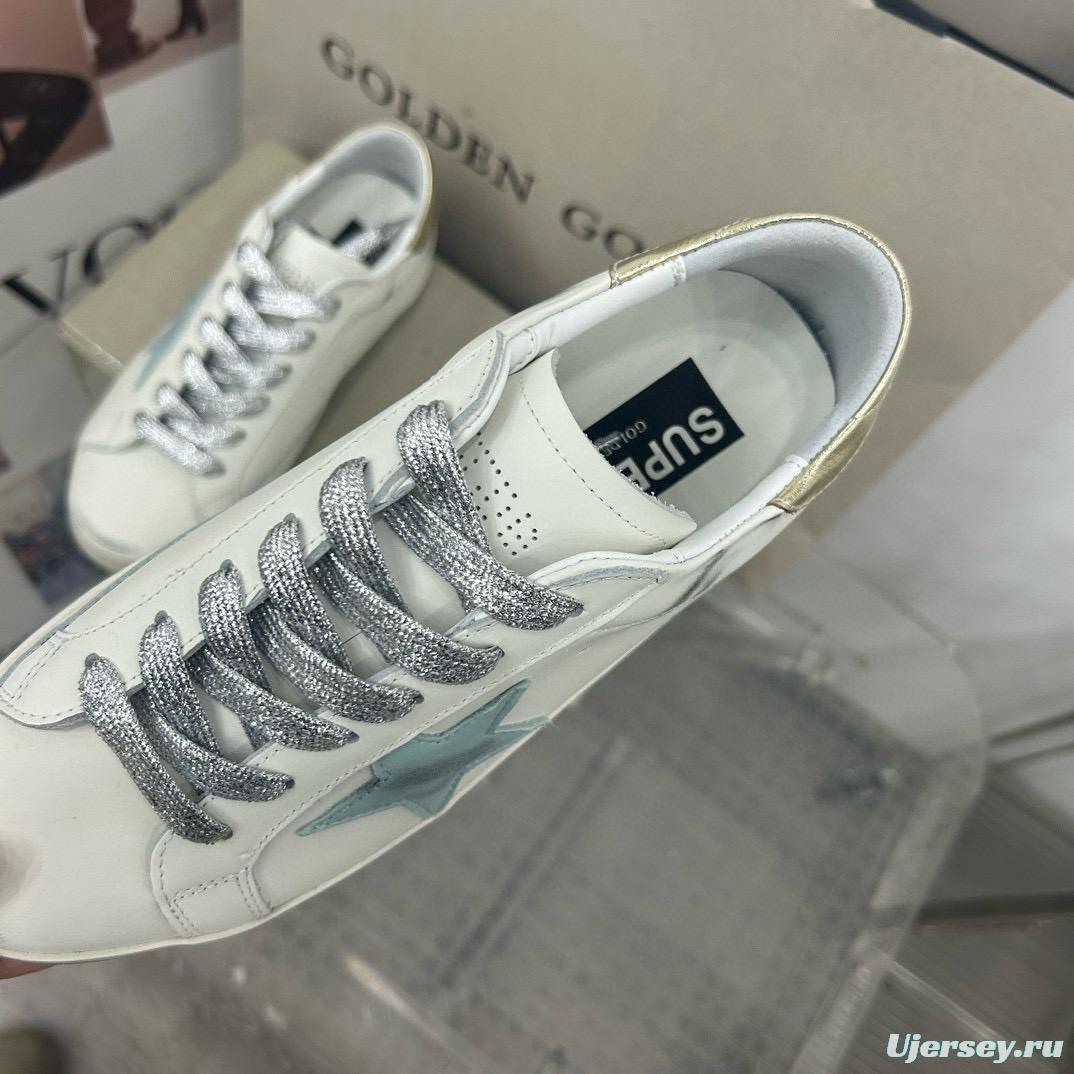 2025 Women GGDB White Blue Leather Sneakers