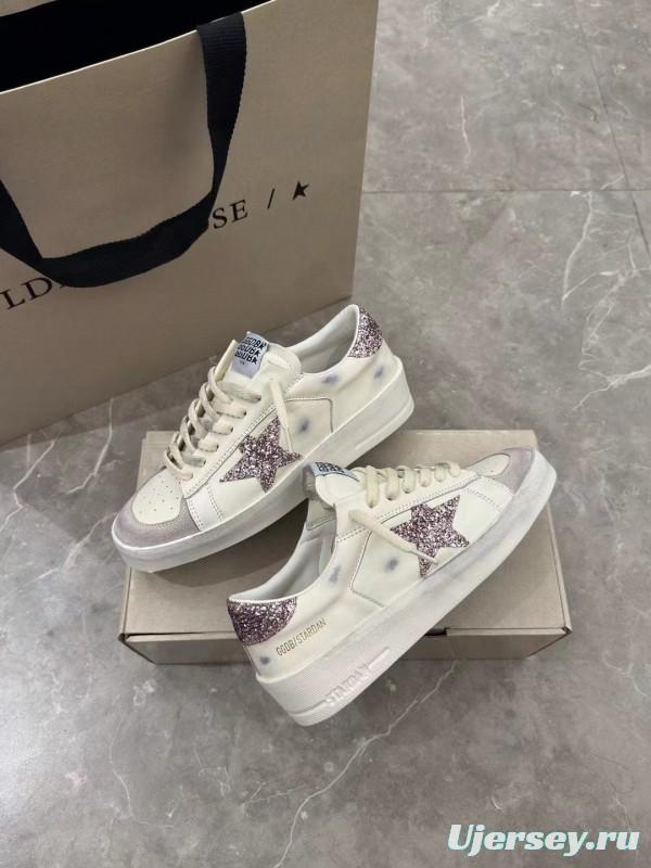 2024 Unisex GGDB White Pink Glitter Leather Suede Low Top Sneakers