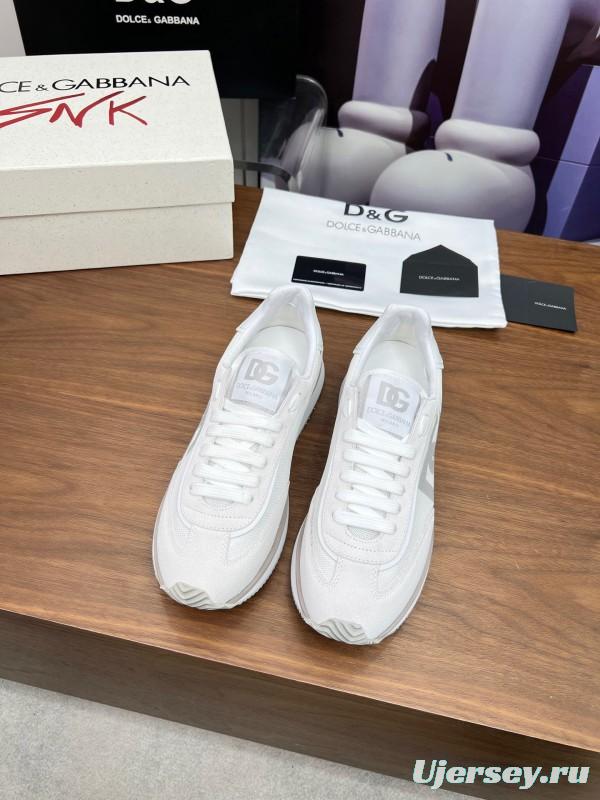 2025 Unisex Dolce & Gabbana White Mesh PU Sneakers LY00300