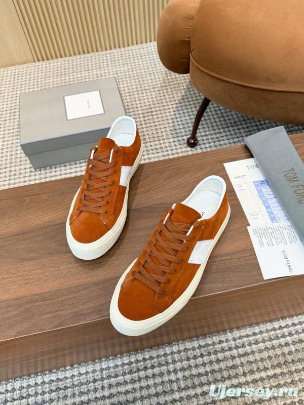 2025 Men TOM FORD Brown White Suede Sneakers LY00360