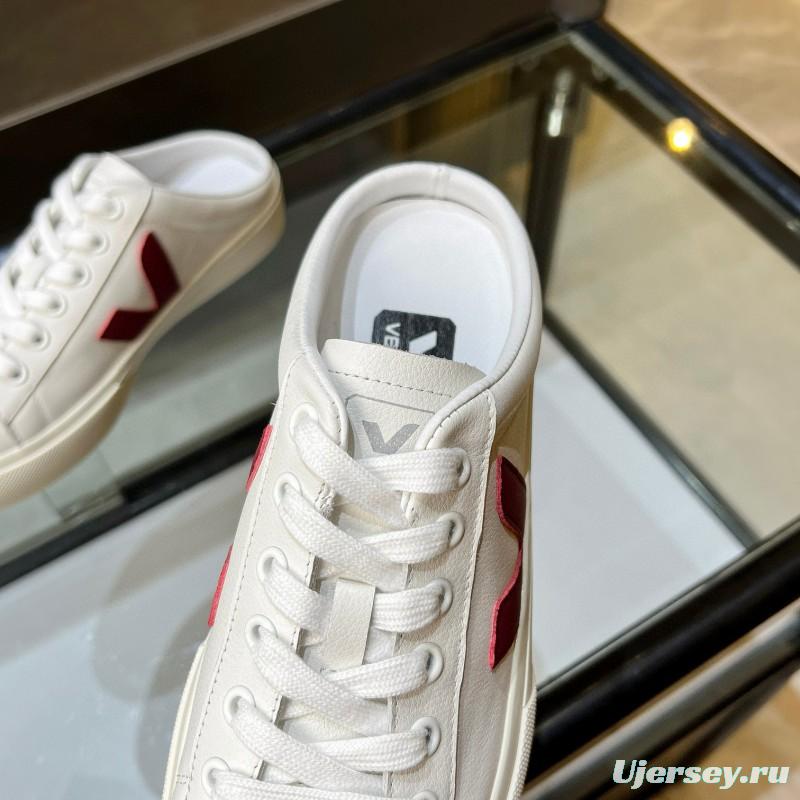 2025 Women VEJA White Burgundy Canvas Leather Slip-On Sneakers