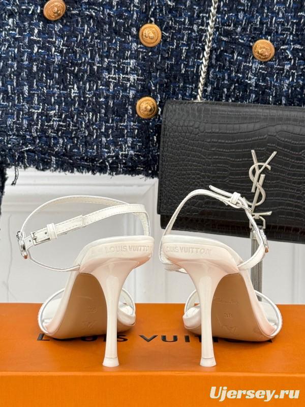 2025 Women Louis Vuitton White Leather Strappy Sandals KFY00280