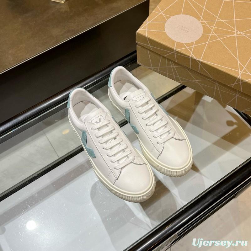 2025 Unisex VEJA White Blue Leather Canvas Sneakers Vulcanized MJ00240