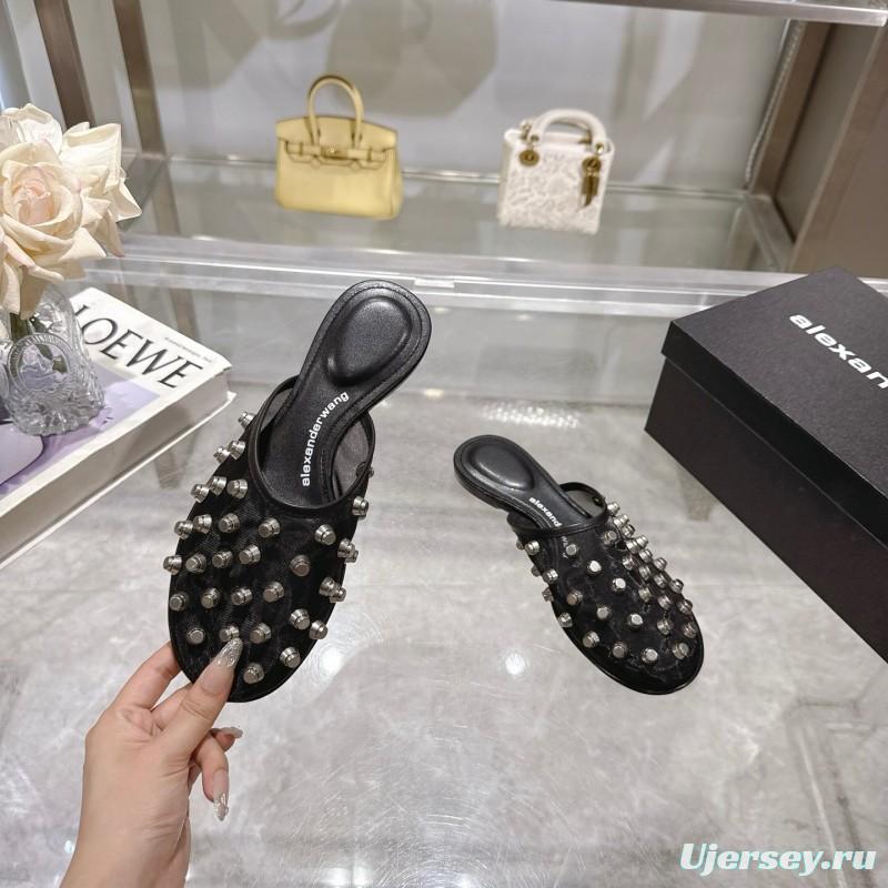 2025 Slippers Alexander Wang Black Leather Studded LY00310