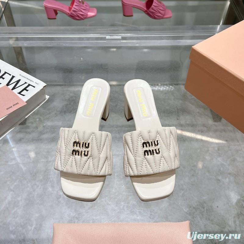 2025 Women Miu Miu White Sheepskin Sandals Embroidered KFY00250