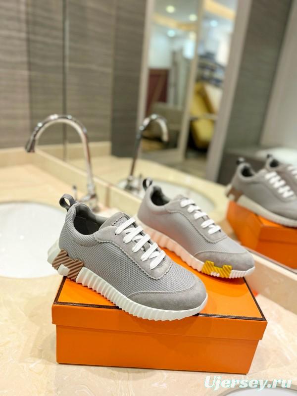 2024 Unisex Hermès Gray Beige Silk Suede Sneakers MJ00320