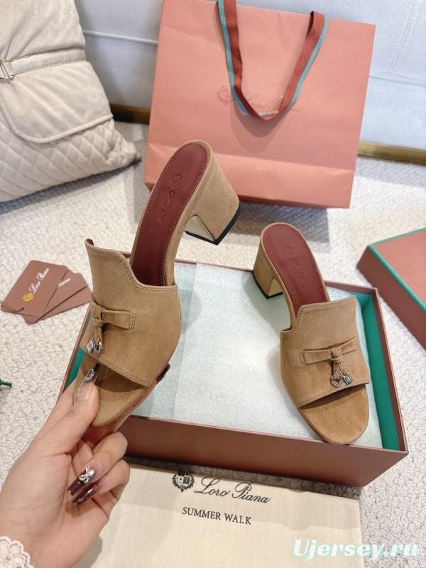 2025 Women LP Beige Suede Mule Sandals