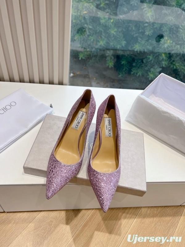 2025 Women Jimmy Choo Pink Glitter Leather Stiletto Pump