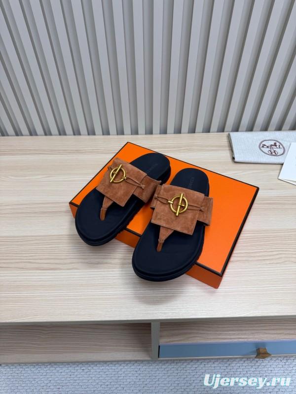 2025 Slippers Hermès Brown Suede Slippers