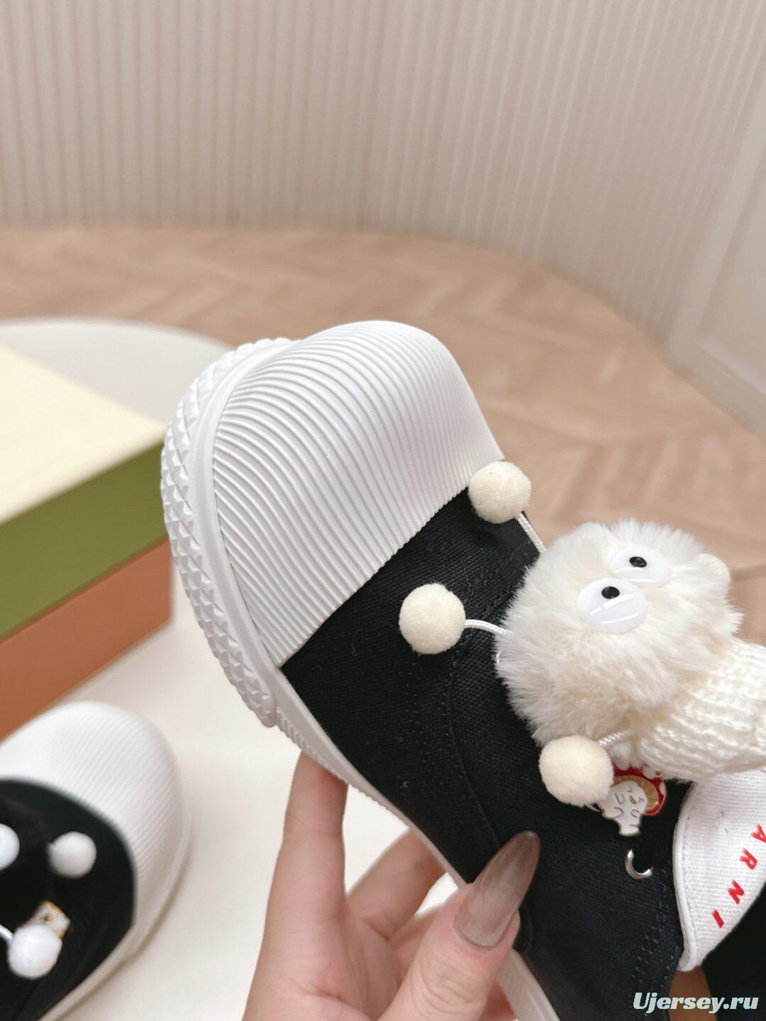 2025 Women Marni Black White Cotton Casual Lace-Up LY00250