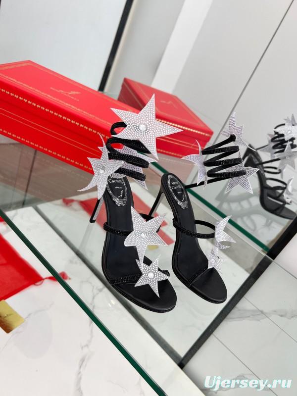 2025 Women RC Black Silk Crystal Star High Heel Sandals LY00340