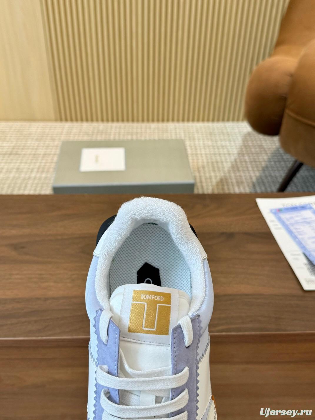 2025 Unisex TOM FORD Blue White Black Leather Suede Sneakers LY00360(LY00370)