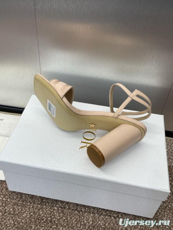 2025 Women Dior Beige Fabric Leather High Heel Sandals