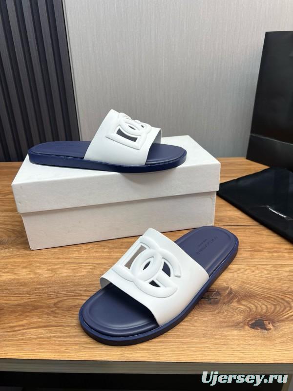 2025 Slippers Dolce & Gabbana White Navy Rubber Slippers
