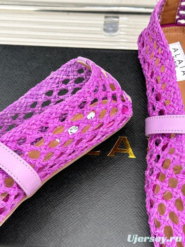 2025 Women AlAIA Purple Woven Leather Mary Jane