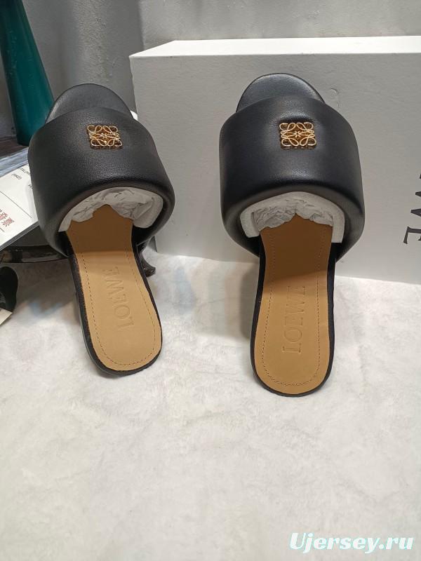 2025 Women Loewe Black Leather Slippers LY00000