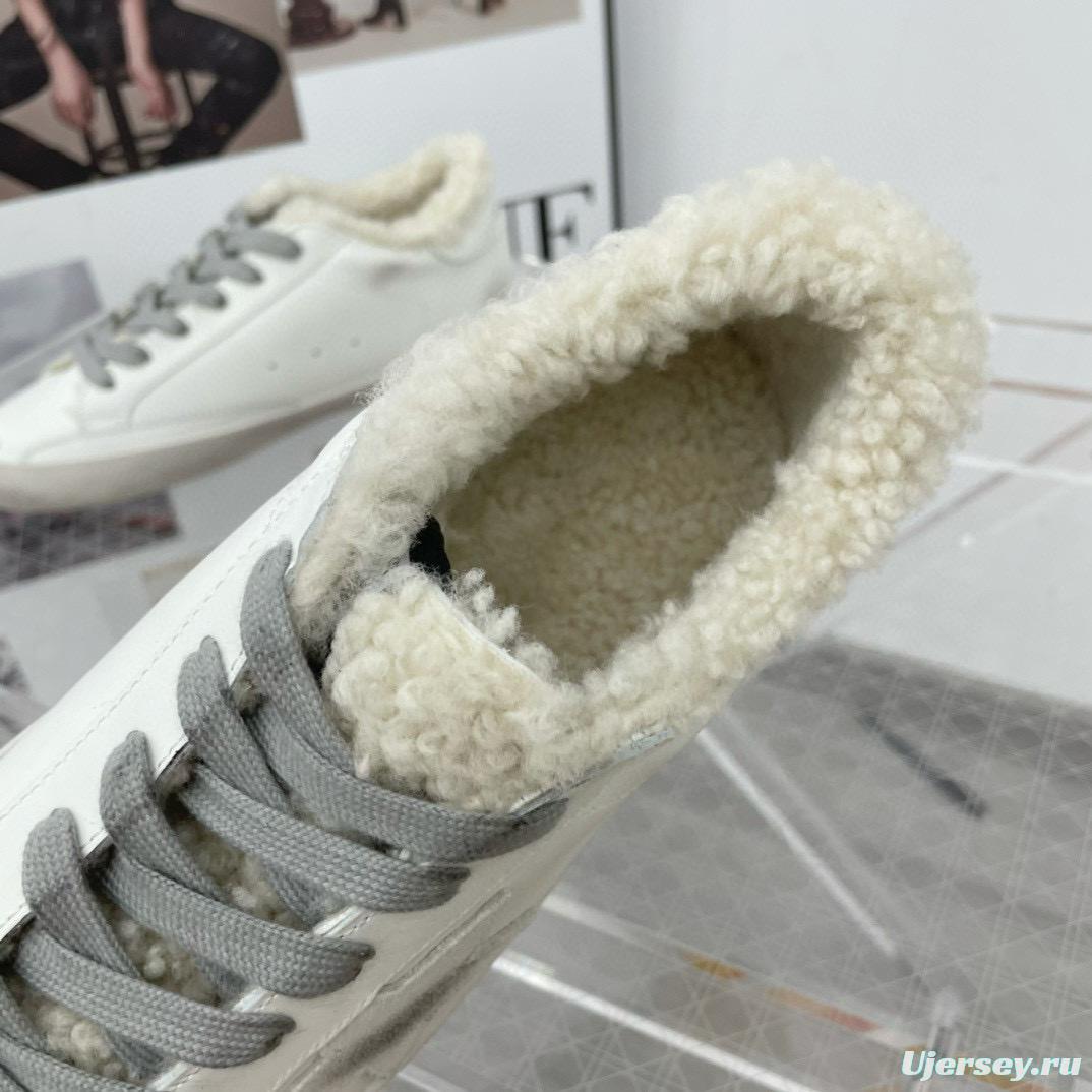 2025 Women GGDB White Grey Leather Shearling Sneakers