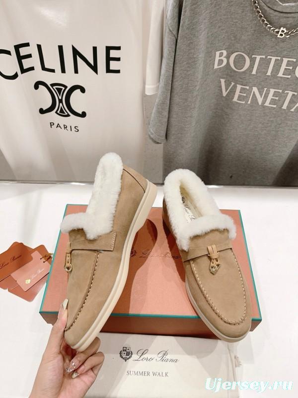 2024 Women Le Parmentier Beige Suede Shearling Loafers