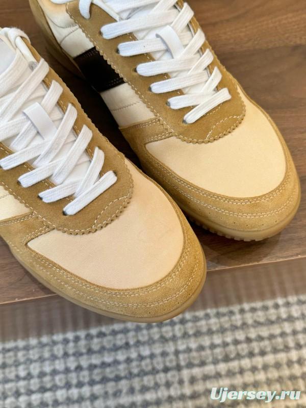 2025 Men TOM FORD Beige Brown Suede Leather Sneakers LY00360