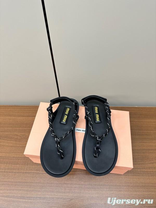 2025 Women Miu Miu Brown Leather Sandals