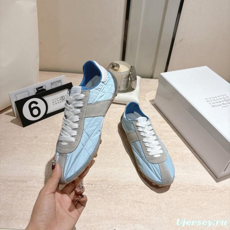 2025 Unisex Maison Margiela Light Blue Grey Nylon Suede Sneakers Vintage Effect