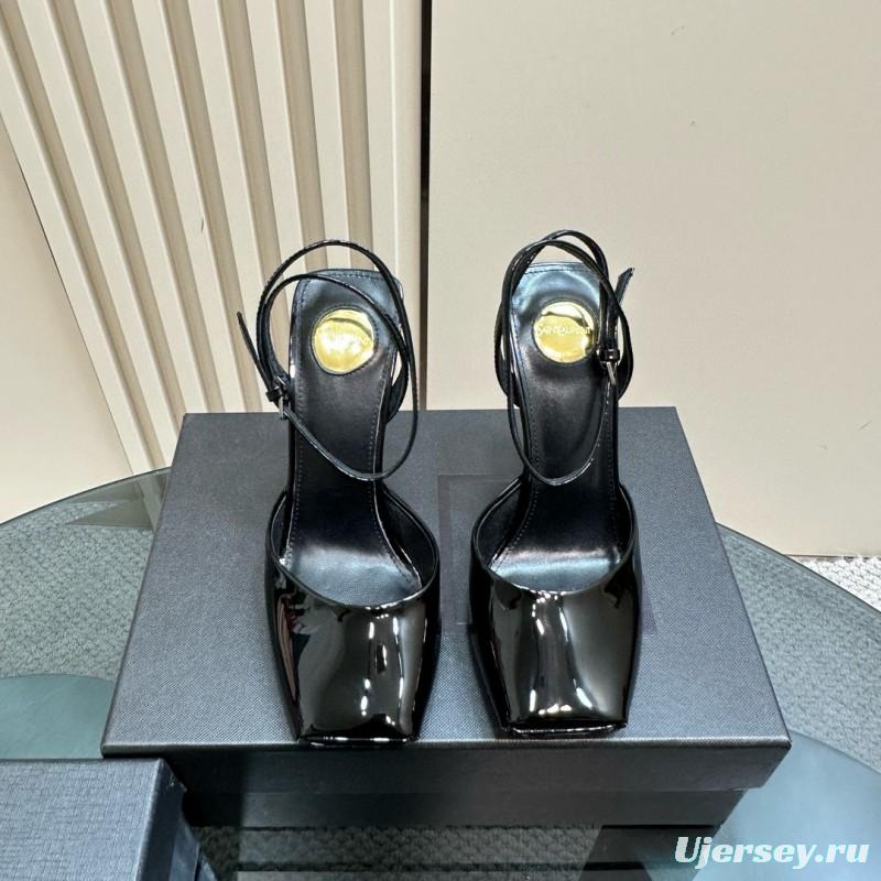 2025 Women Yves Saint Laurent Black Patent Leather Slingback Pumps MJ00280