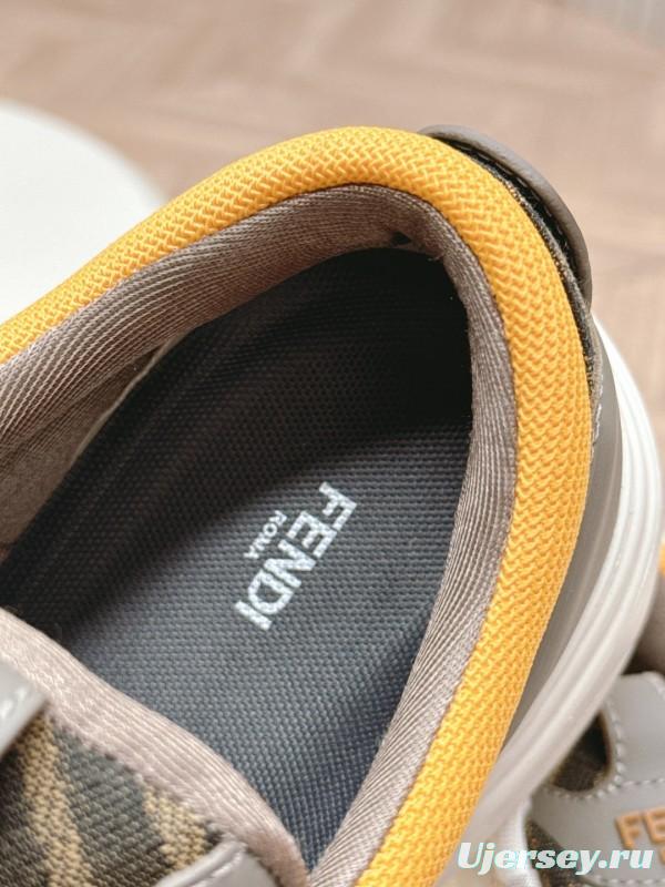 2025 Women Fendi White Grey Yellow Leather Mesh Sneakers