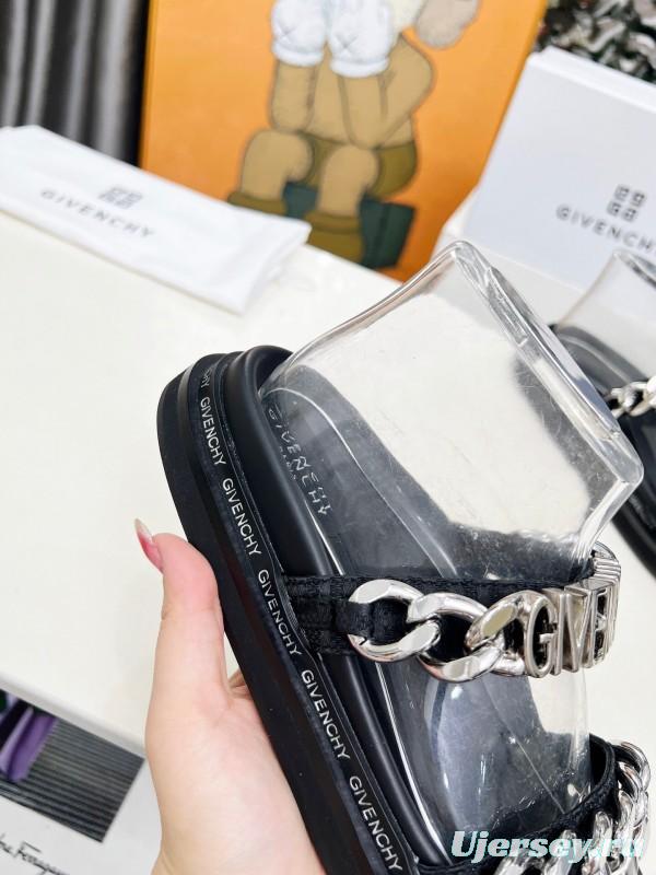 2025 Women Givenchy Silver Leather Sandals Chain LY00250