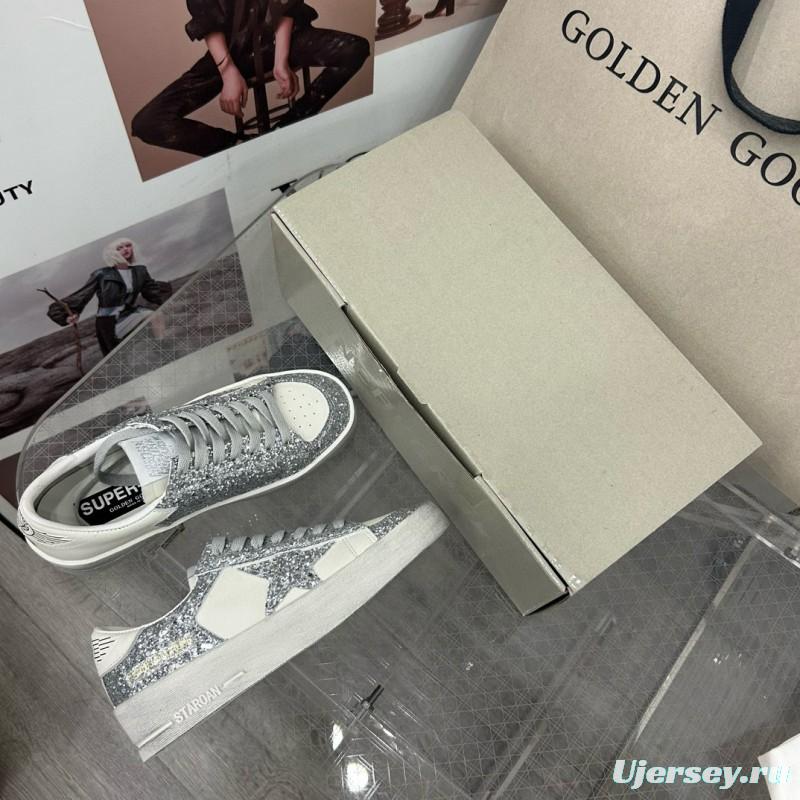 2024 Women GGDB Silver Glitter Leather Sneakers