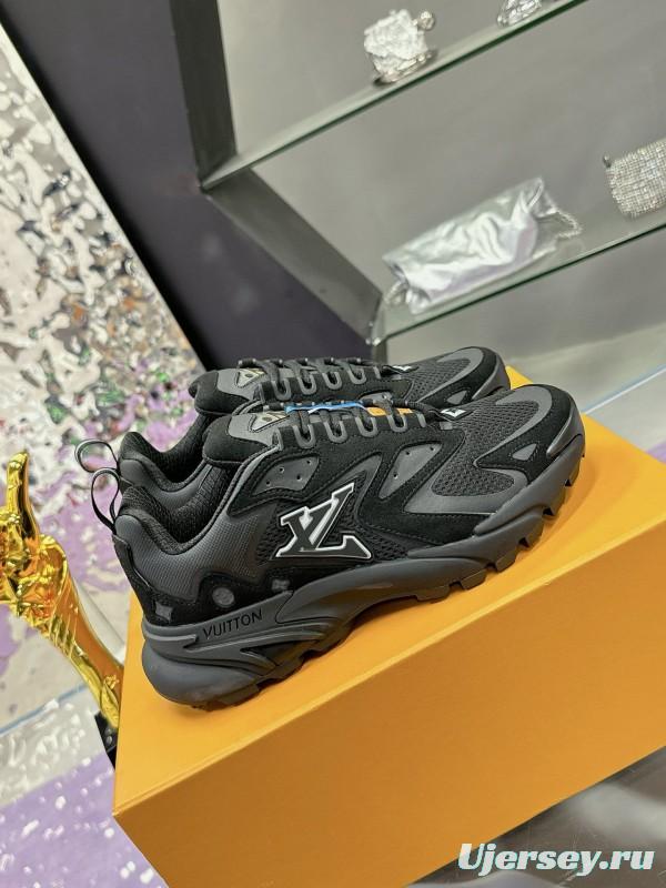2025 Men Louis Vuitton Black Mesh Leather Sneakers MJ00420