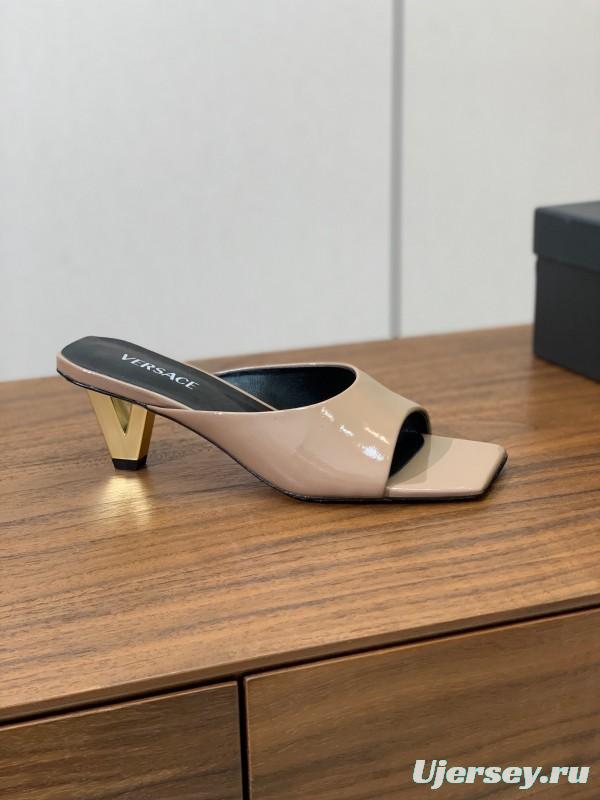 2025 Women VERSACE Beige Patent Leather Slippers