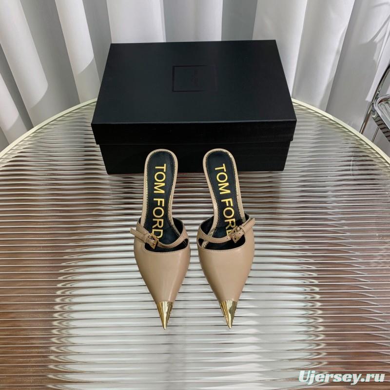 2025 Women TOM FORD Beige Gold Leather Pointed Toe Mules KFY00300