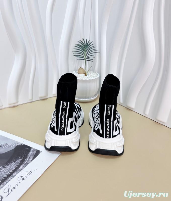 2024 Kids Dolce & Gabbana Black White Pink Knit Fabric Sneakers