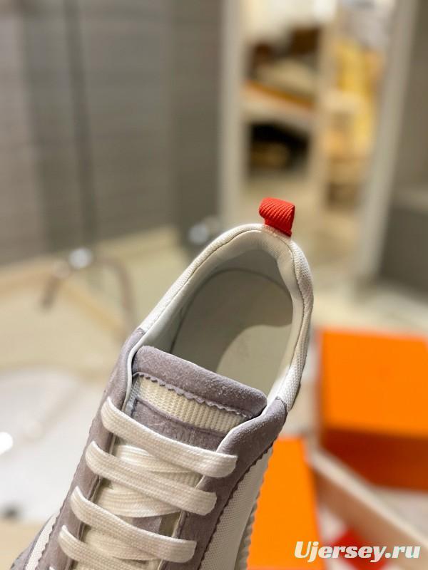 2024 Women Hermès white gray mesh suede sneakers
