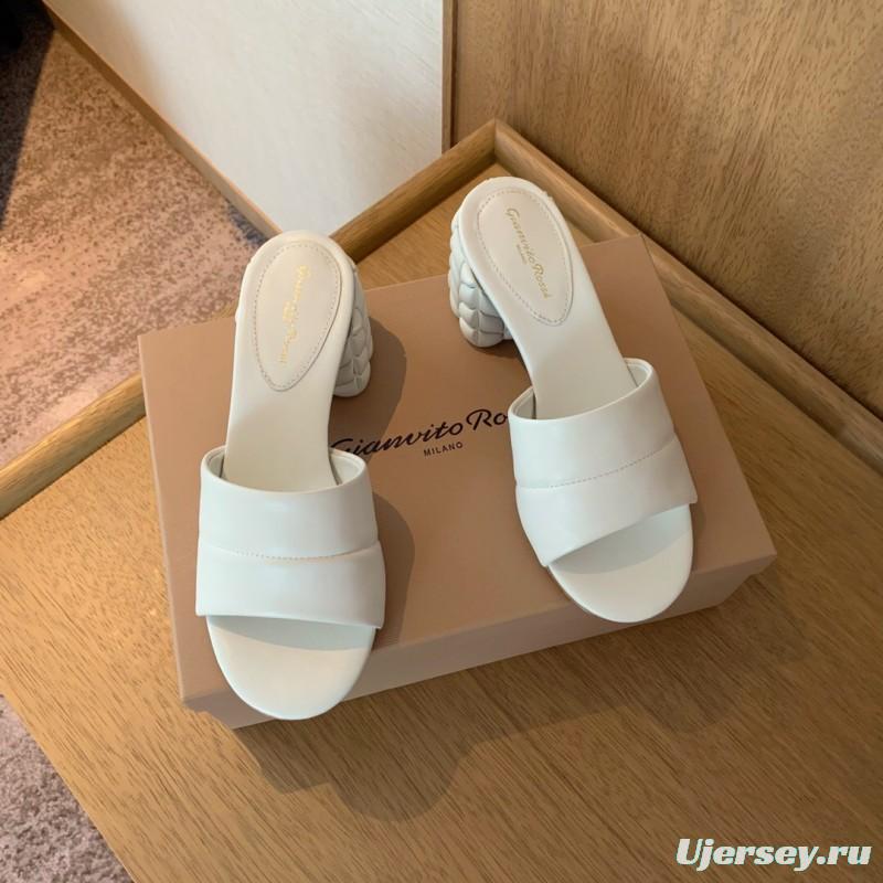 2025 Women Gianvito Rossi White Leather Slippers KFY00260