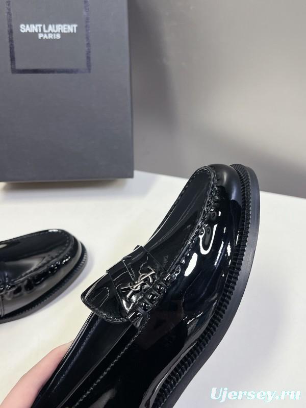 2025 Women Yves Saint Laurent Black Calf Leather Loafers KFY00350