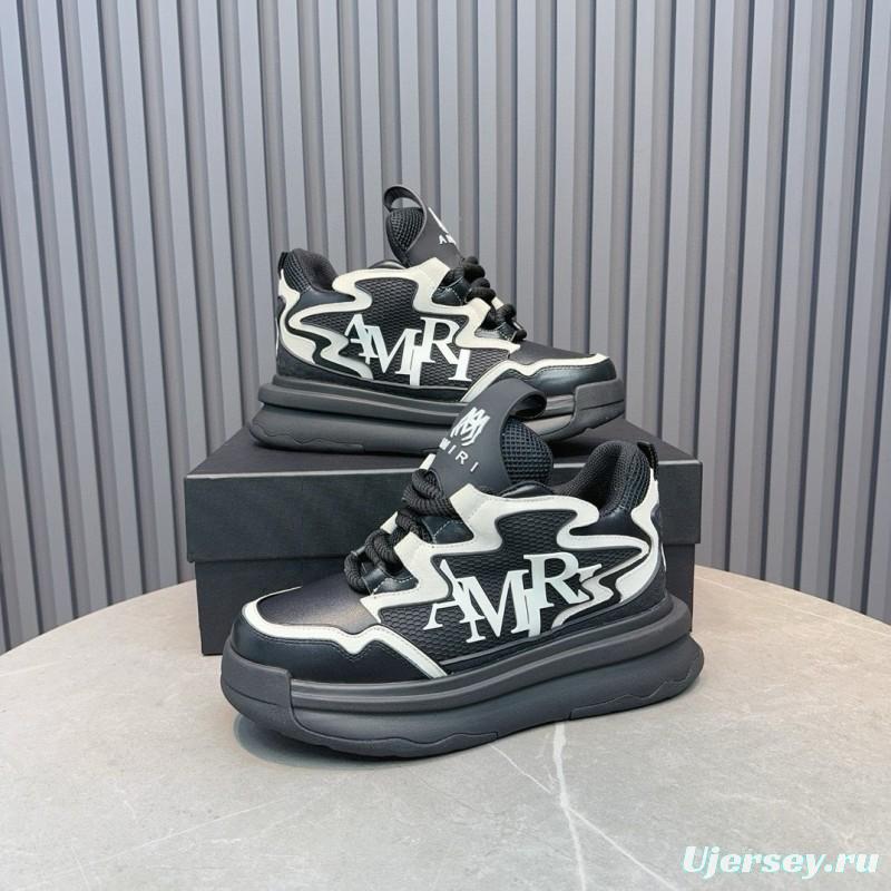2024 Unisex Amiri Black White Mesh Leather Sneakers MJ00410