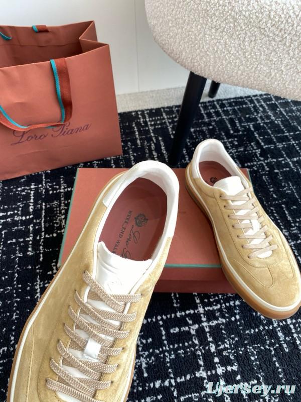 2024 Unisex Loro Piana Beige White Leather Suede Casual Shoes MJ00320