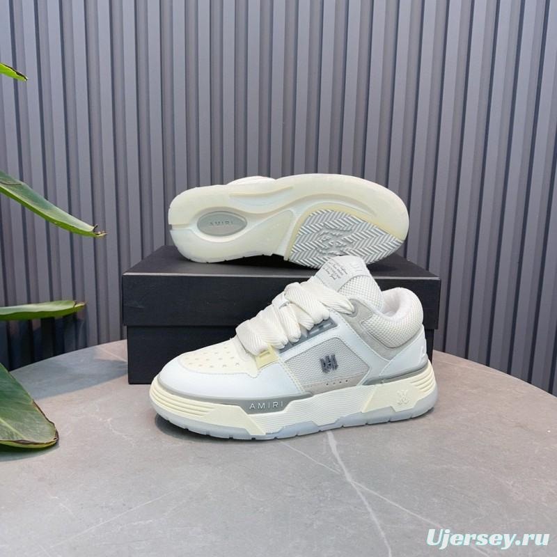 2024 Unisex Amiri White Beige Leather Mesh Sneakers MJ00360