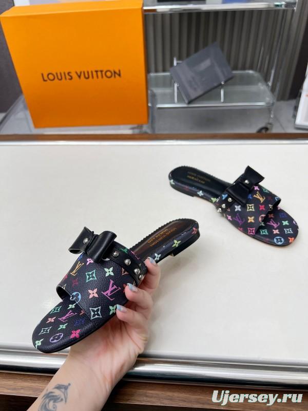 2025 Women Louis Vuitton Multicolor Leather Slippers Monogram LY00200