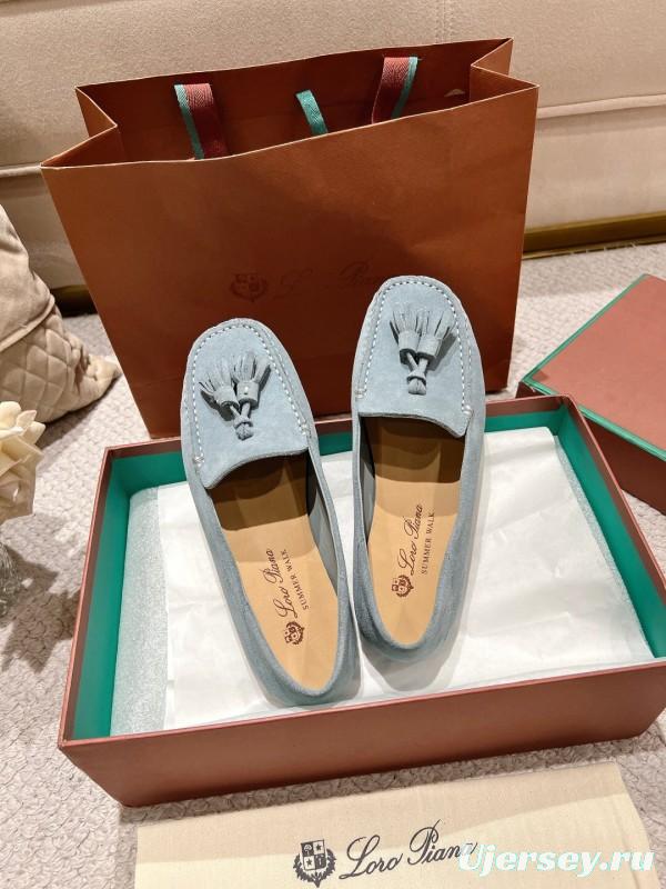2025 Women Le Parmentier Blue Suede Loafers Tassel LY00291