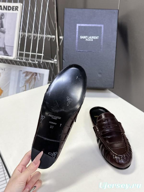 2025 Women Yves Saint Laurent Dark Brown Leather Loafers