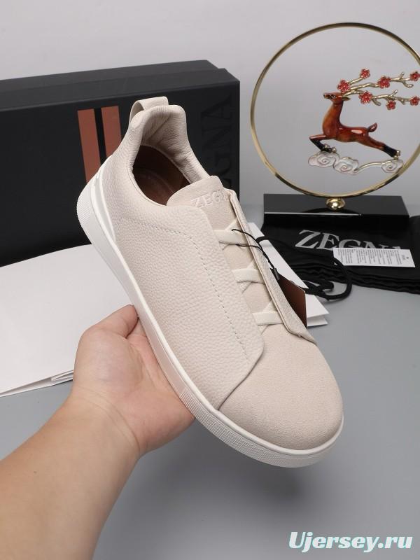 2024 Unisex Ermenegildo Zegna White Leather Suede Sneakers MJ00240
